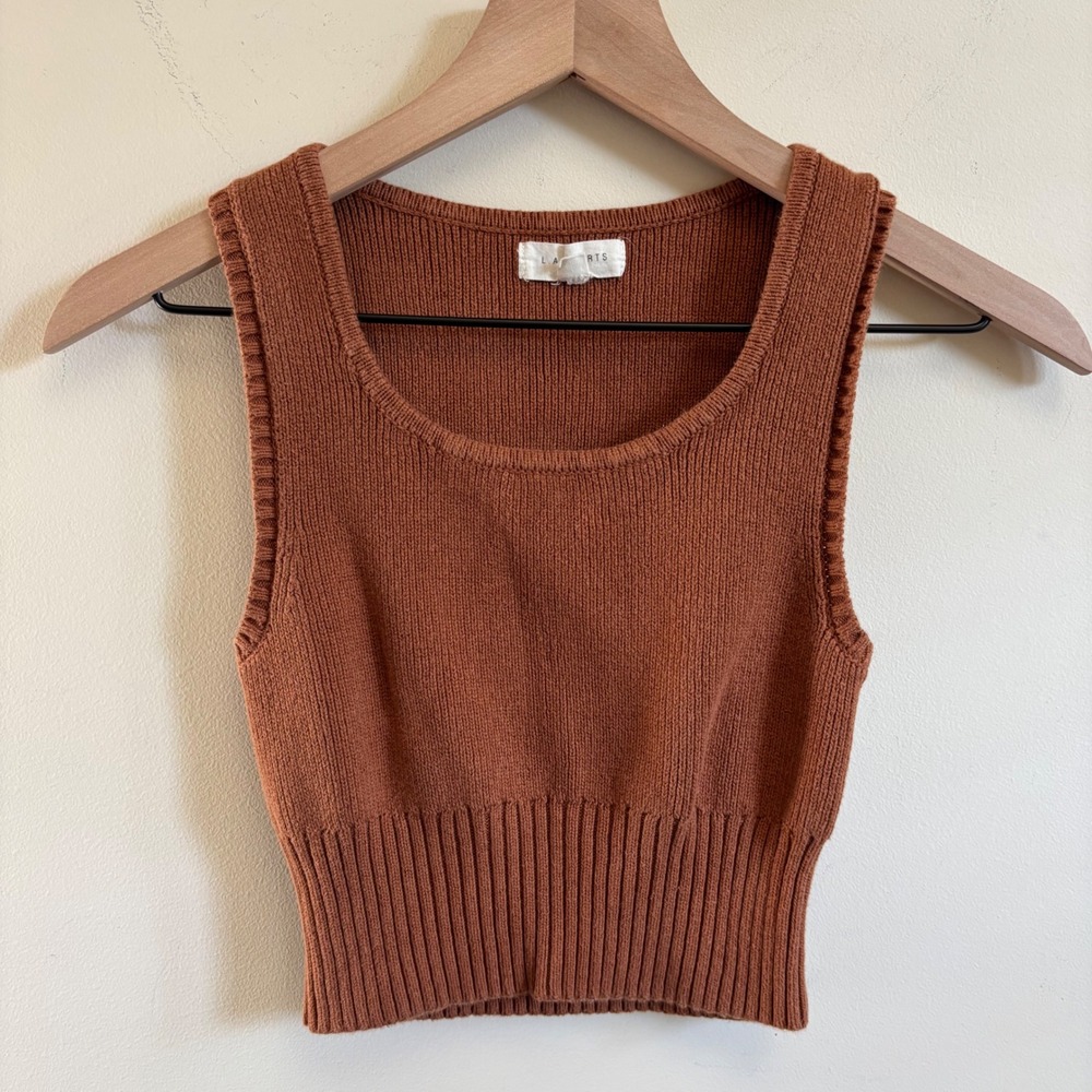LA Hearts Rust Brown Knit Sweater Tank Top Scoop Neck Ribbed Crop Small XS
